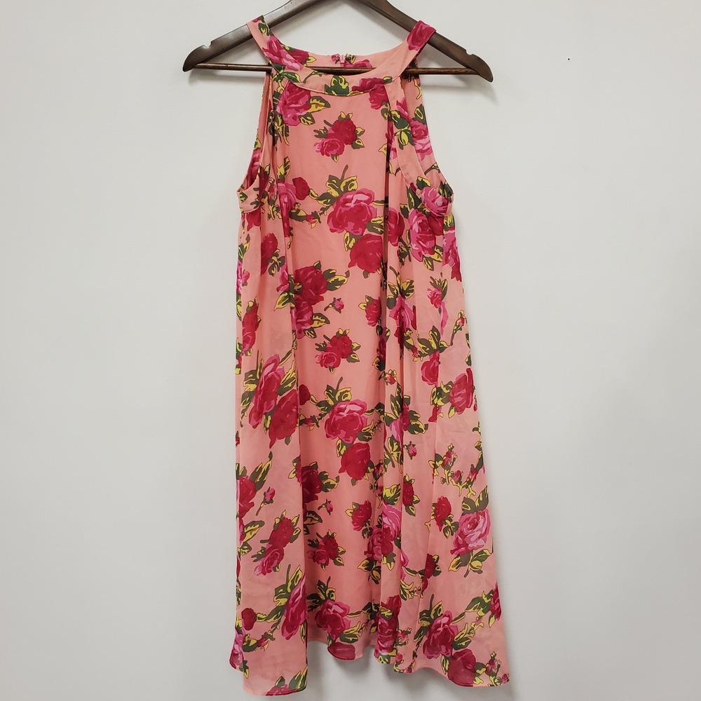 Betsey Johnson Floral Midi Dress Size 10 Pink Trapeze Flowy Wedding Guest Rose